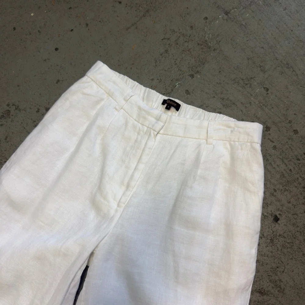 Quince 100% European Linen Pleated Trouser White Wide Leg Pants Womens 6 JDAVN01